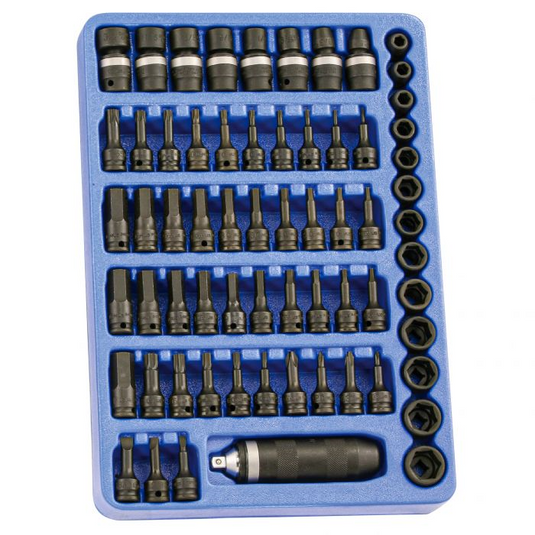 Genius MS065S - Jeu de tournevis à tête plate et de douilles à choc 3/8" (65 pièces)