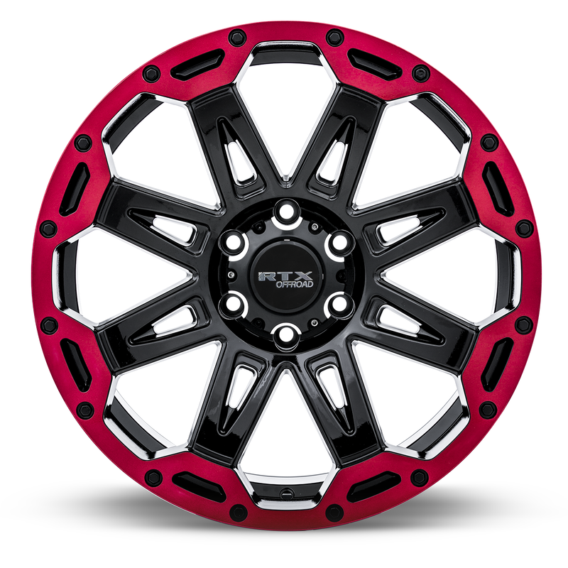 Load image into Gallery viewer, RTX® (Offroad) • 082639 • Gobi • Gloss Black with Red Lip • 18x9 6x135 ET10 CB87.1
