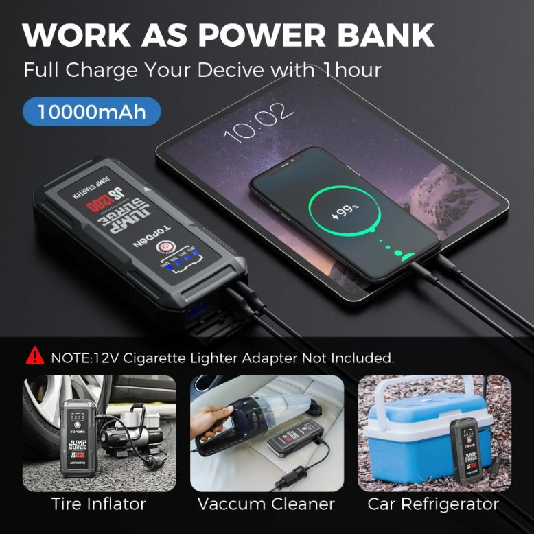 Load image into Gallery viewer, Topdon JS1200 - JumpSurge 1200, Peak Amp Jump-Starter and power bank
