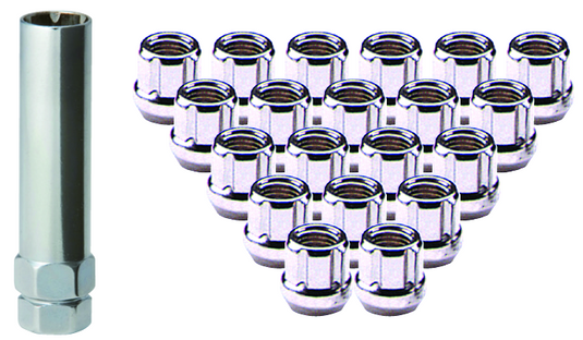 RTX® • TN0107-20 • Lug Nut Kits • Open End Spline Drive Lug Nuts & Key • 20 Nuts • Zinc • Conical • 12M X 1.5