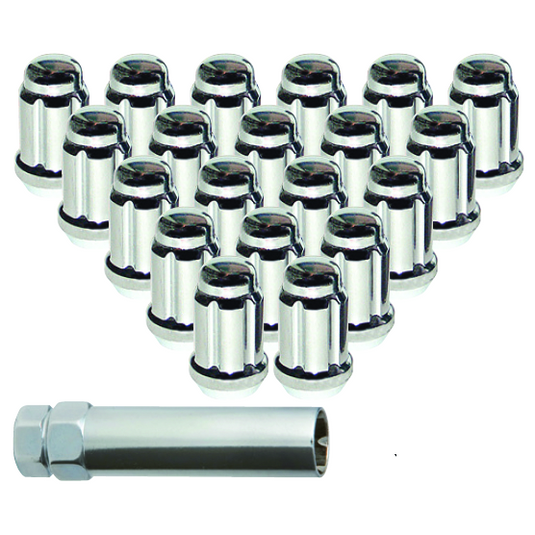 RTX® • TN0208-20 • Lug Nut Kits • Spline Drive Lug Nuts & Key • 20 Nuts • Chrome • Conical • 14M X 1.5