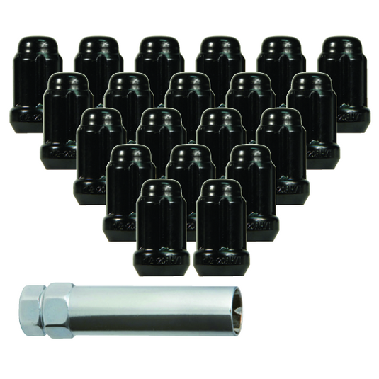 RTX® • TN0202B-20 • Lug Nut Kits • Spline Drive Lug Nuts & Key • 20 Nuts • Black • Conical • 1/2