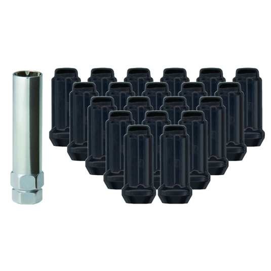 RTX® • TN0308B-24 • Kits d'écrous de roue XL • Écrous de roue et clé XL à entraînement cannelé • 24 écrous • Noir • Conique • 14M X 1,5