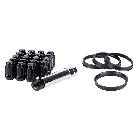 RTX® • KIT-355B • Complete Wheel Kits • Spline Drive Lug Nuts | Hub Rings | Key • 20 Nuts • Black • Conical • 14M X 1.5