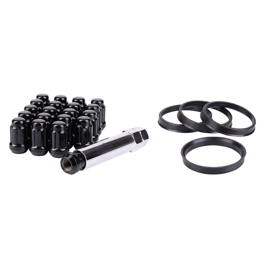 RTX® • KIT-226B • Kits de roues complets • Écrous de roue à entraînement cannelé | Anneaux de moyeu | Clé • 20 écrous • Noir • Conique • 12M X 1,5