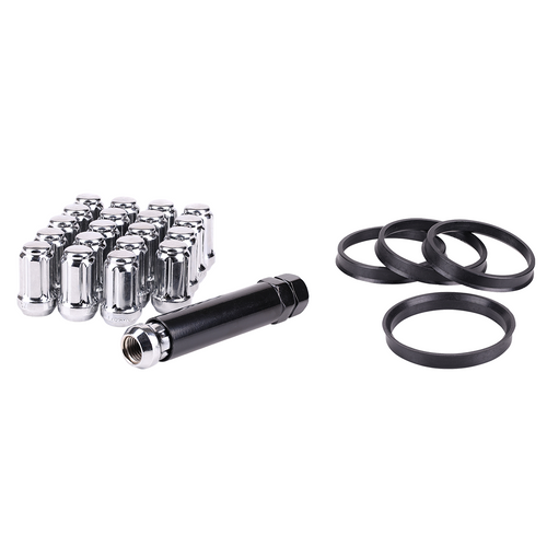 RTX® • KIT-285 • Complete Wheel Kits • Spline Drive Lug Nuts | Hub Rings | Key • 20 Nuts • Chrome • Conical • 14M X 1.5