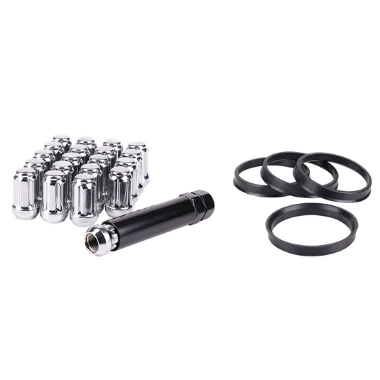 RTX® • KIT-224 • Ensembles de roues complets • Écrous de roue à entraînement cannelé | Anneaux de moyeu | Clé • 20 écrous • Chromé • Conique • 12M X 1,5