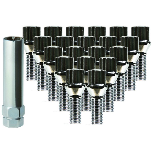 RTX® • TB0107-20 • Lug Bolt Kits • Spline Drive Lug Bolts & Key • 20 Bolts • Chrome • Conical • 12M X 1.5