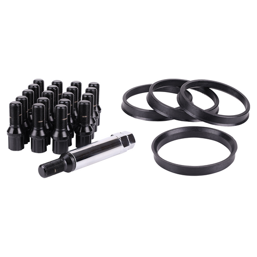 RTX® • KIT-236B • Complete Wheel Kits • Spline Drive Lug Bolts | Hub Rings | Key • 20 Bolts • Black • Conical • 14M X 1.5