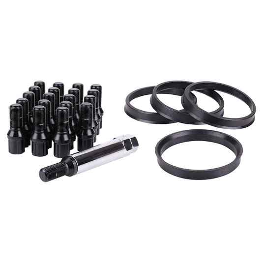 RTX® • KIT-160B • Complete Wheel Kits • Spline Drive Lug Bolts | Hub Rings | Key • 20 Bolts • Black • Conical • 12M X 1.25