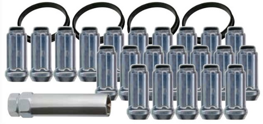 RTX® • KIT-331 • Ensembles de roues complets • Écrous de roue à cannelures XL | Anneaux de moyeu | Clé • 24 écrous • Chromé • Conique • 12M X 1,5