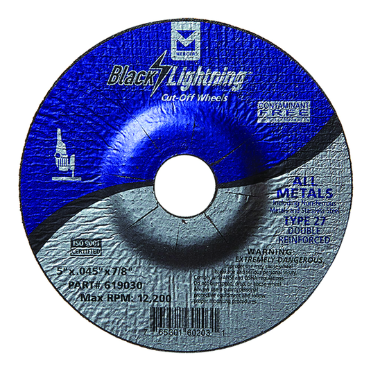 Mercer 619030 - 5" x .045 x 7/8" Black Lightning Cut-Off Wheel for Stainless Steel - Type 27 Depressed Center - RACKTRENDZ