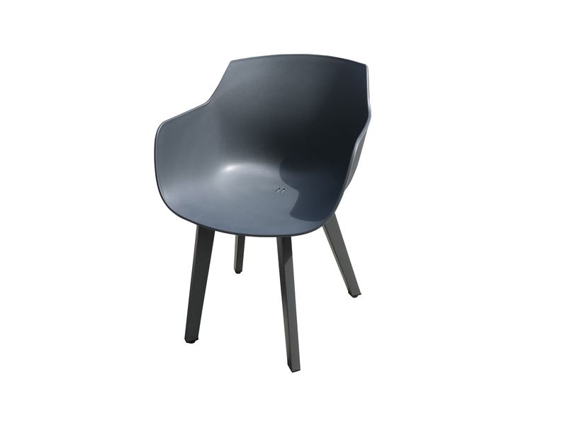 Chargez l&#39;image dans la visionneuse de la galerie, Moss MOSS-0001C - Collection Maroma, Fauteuil moulé en plastique Charcoal avec structure en aluminium 22,4&quot;x 21,7&quot; x H 31,1&quot;
