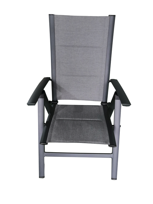 MOSS MOSS-0438GM - Akumal Collection, charcoal matte aluminum reclining chair with grey mix quick dry padded textilene 24 5/8