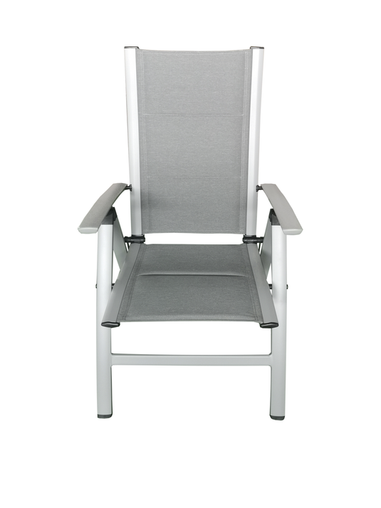 MOSS MOSS-0438GPM - Collection Akumal, fauteuil inclinable en aluminium mat gris clair avec textilène rembourré à séchage rapide mélangé de gris 24 5/8