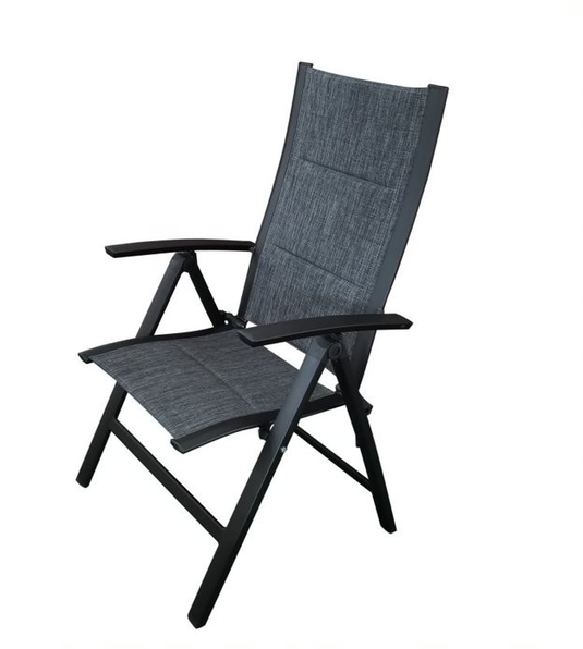 MOSS MOSS-0438NC - Akumal Collection, Black matte aluminum reclining chair with charcoal quick dry padded textilene 24 5/8