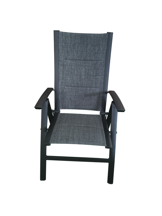 MOSS MOSS-0438NC - Akumal Collection, Black matte aluminum reclining chair with charcoal quick dry padded textilene 24 5/8" x 17 1/2" H 42 1/2" - RACKTRENDZ