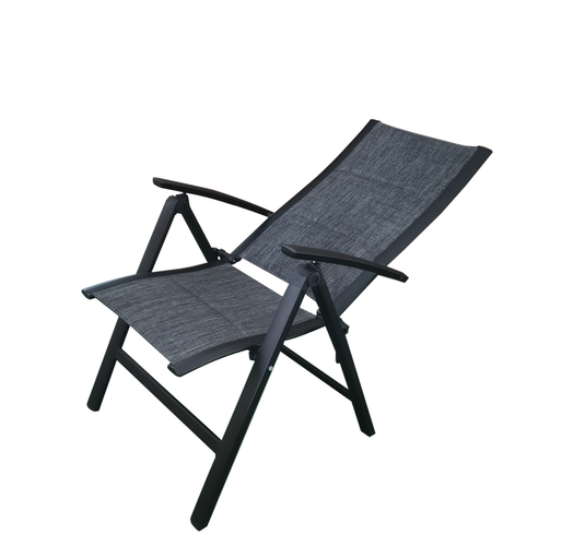 MOSS MOSS-0438NC - Collection Akumal, Fauteuil inclinable en aluminium noir mat avec textilène rembourré à séchage rapide anthracite 24 5/8" x 17 1/2" H 42 1/2"