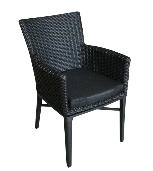 MOSS MOSS-0816N - Half-round Black Rattan Armchair, Black Aluminum + Cushion (PACK OF 2) - RACKTRENDZ