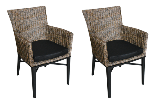 MOSS MOSS-0816T - Half-round Tan Rattan Armchair, Black Aluminum + Cushion (PACK OF 2)