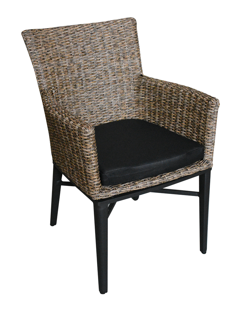 Load image into Gallery viewer, MOSS MOSS-0816T - Half-round Tan Rattan Armchair, Black Aluminum + Cushion (PACK OF 2)
