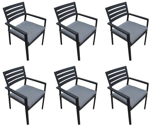 MOSS MOSS-0817C - Key West Collection, Charcoal matte aluminum slats stackable chair with comfortable curved back with 2