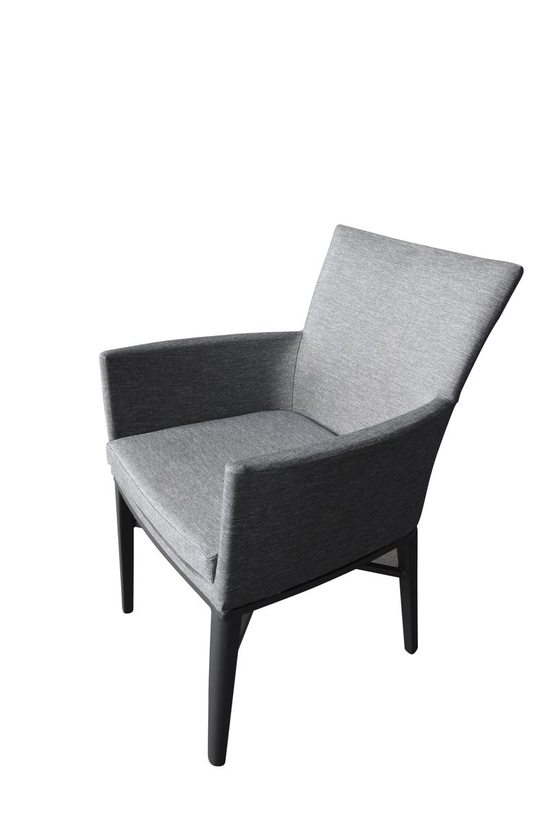 Chargez l&#39;image dans la visionneuse de la galerie, MOSS MOSS-0818NC - Collection Key West, Fauteuil et coussin 1 5/8&quot; en textilène/oléfine rembourré à séchage rapide gris chiné avec structure en aluminium noir mat
