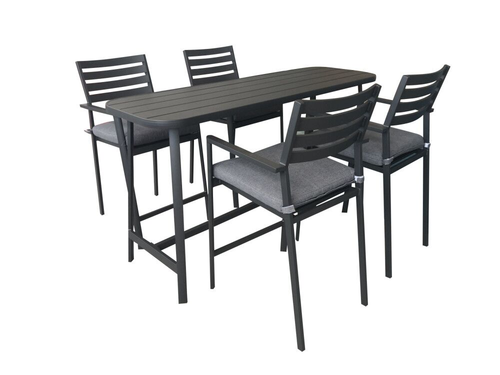 MOSS MOSS-0825N - Key West Collection, Black 5 pcs aluminum bar set (table + 4 bar armchairs with slats) with comfortable curved back 2