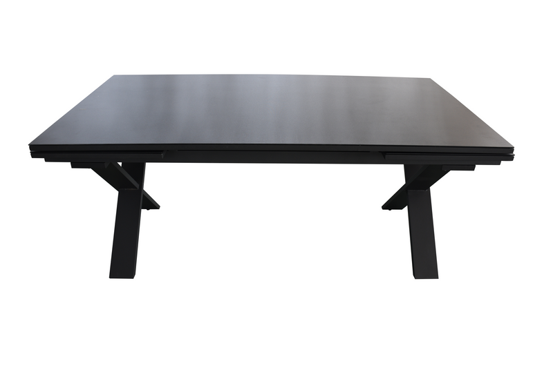 Load image into Gallery viewer, MOSS MOSS-0838 - Extendable Black Aluminum Table with Black Glass + Crossed Legs
