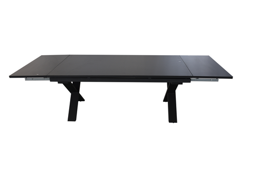 MOSS MOSS-0838 - Extendable Black Aluminum Table with Black Glass + Crossed Legs