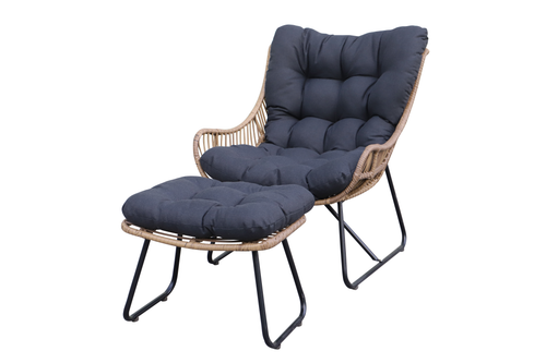 MOSS MOSS-0902NAT - Collection Carolina, chaise en acier noir avec osier naturel et coussin anthracite super confortable de 10 cm en polyester teint en fil