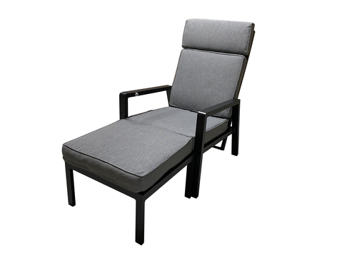 MOSS MOSS-0903N - Collection Carolina, Fauteuil inclinable en aluminium noir avec coussin en oléfine gris de 8 cm, base d'assise en textile