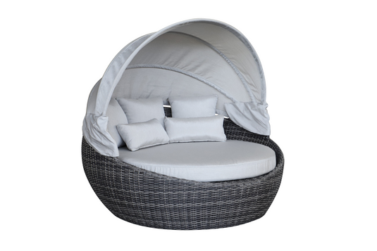 MOSS MOSS-0934GB - Aluminum Daybed in GREYBROWN half-round wicker, CHARCOAL cushions