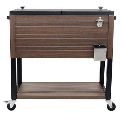 MOSS MOSS-2004BN - Vintage Cooler 76L Steel Tray Woodprint on Legs/Wheels - RACKTRENDZ