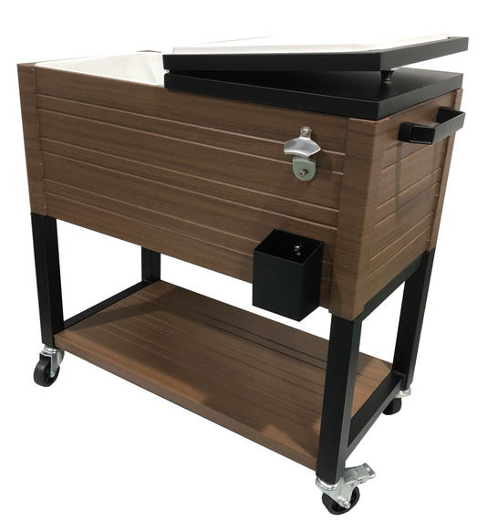 MOSS MOSS-2004BN - Glacière Vintage 76L Plateau en Acier Empreinte de Bois sur Pieds/Roues