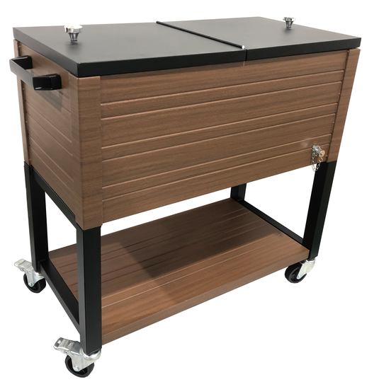 MOSS MOSS-2004BN - Glacière Vintage 76L Plateau en Acier Empreinte de Bois sur Pieds/Roues