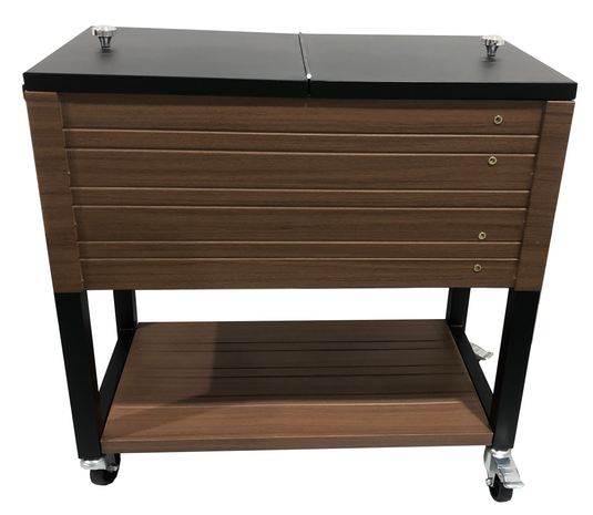 MOSS MOSS-2004BN - Glacière Vintage 76L Plateau en Acier Empreinte de Bois sur Pieds/Roues
