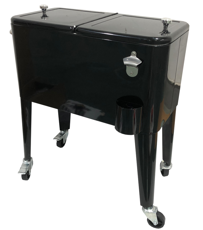 Chargez l&#39;image dans la visionneuse de la galerie, MOSS MOSS-2006N - Vintage 57L Steel Cooler on Legs Black with 4 wheels - RACKTRENDZ
