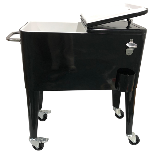 Patio Zone MOSS-2006N - Glacière à roulettes vintage de 60 pintes (57 L) avec couvercle et décapsuleur, cadre en acier - Noir