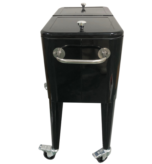Patio Zone MOSS-2006N - Glacière à roulettes vintage de 60 pintes (57 L) avec couvercle et décapsuleur, cadre en acier - Noir