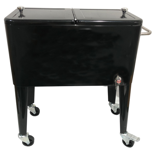 Patio Zone MOSS-2006N - Glacière à roulettes vintage de 60 pintes (57 L) avec couvercle et décapsuleur, cadre en acier - Noir