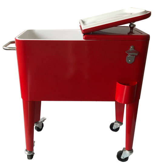 MOSS MOSS-2006R - Vintage 57L Steel Cooler on Legs Red with 4 Wheels