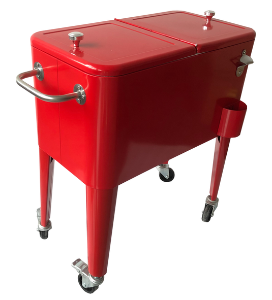 MOSS MOSS-2006R - Vintage 57L Steel Cooler on Legs Red with 4 Wheels
