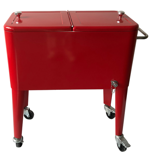 MOSS MOSS-2006R - Vintage 57L Steel Cooler on Legs Red with 4 Wheels