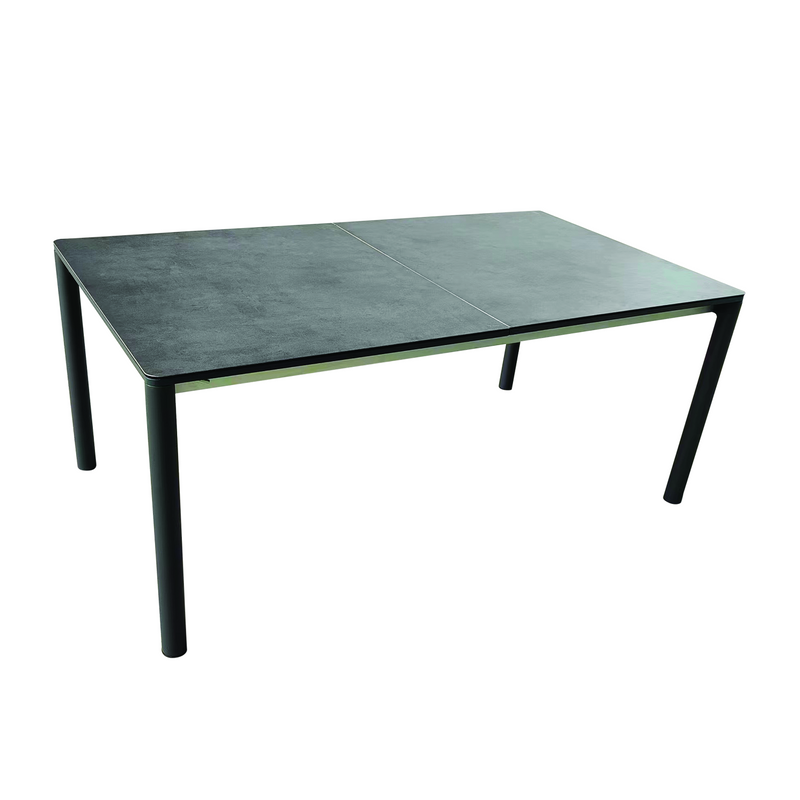 Load image into Gallery viewer, Enamelled glass surface ext table, teak swivel panel, alum BLACK
