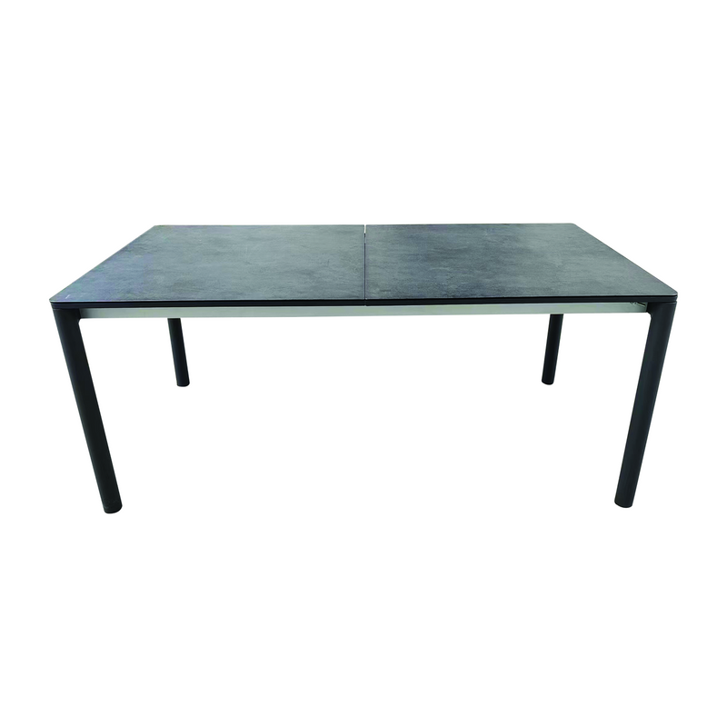 Chargez l&#39;image dans la visionneuse de la galerie, MOSS MOSS-GU004CT - Table extensible en aluminium avec plateau en verre émaillé noir et panneau central pivotant extensible en teck
