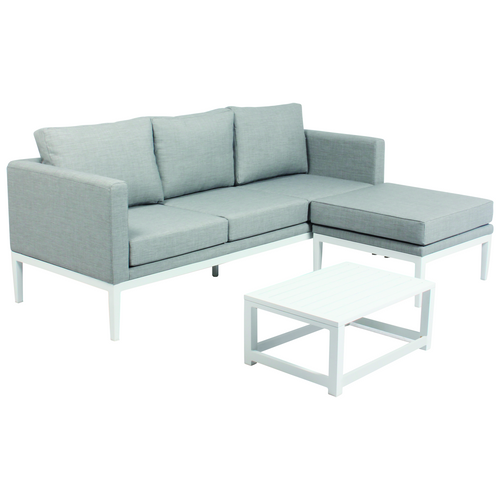 MOSS MOSS-LN003WGP - Ensemble sectionnel compact 3 pièces en aluminium blanc avec coussins gris