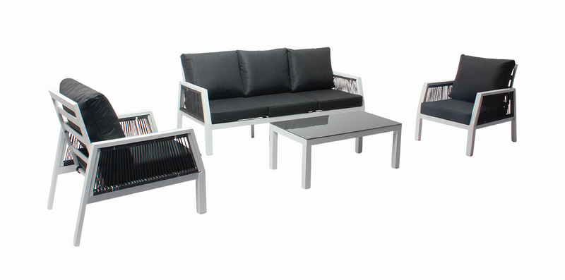 Load image into Gallery viewer, MOSS MOSS-LN004WC - 4pcs White Aluminum Conversation Set with Charcoal cushions
