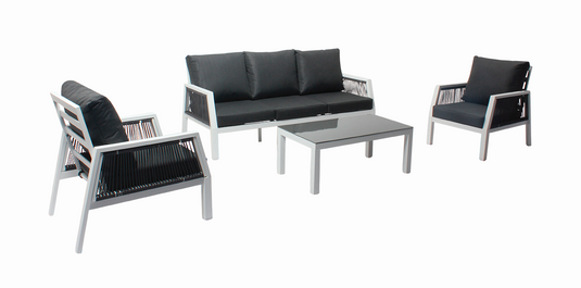 MOSS MOSS-LN004WC - 4pcs White Aluminum Conversation Set with Charcoal cushions