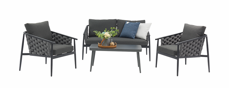 Chargez l&#39;image dans la visionneuse de la galerie, Conv Set 4pcs alu NOIR coussin GRIS FONCÉ table en pierre sint BLACK
